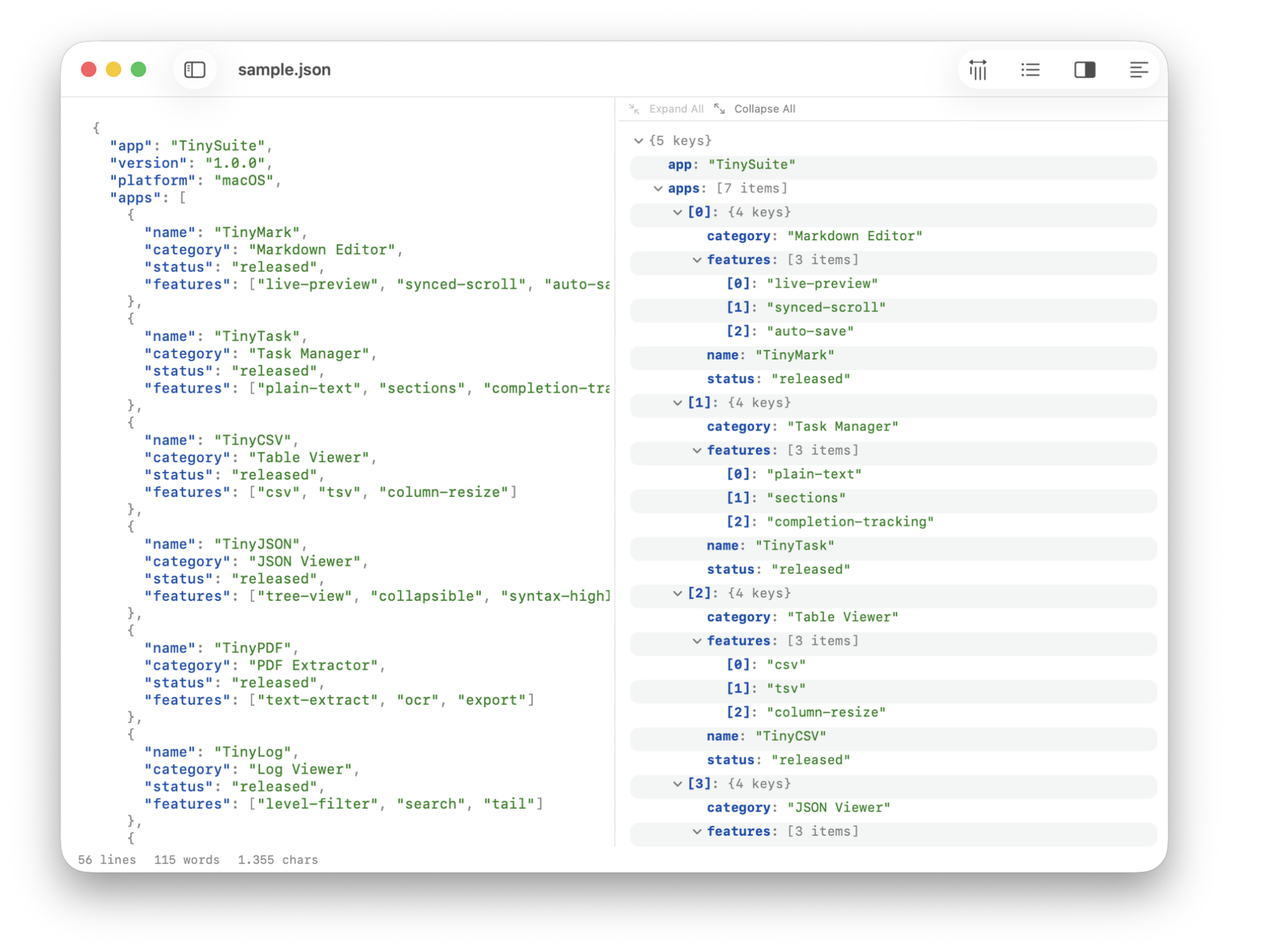TinyJSON screenshot